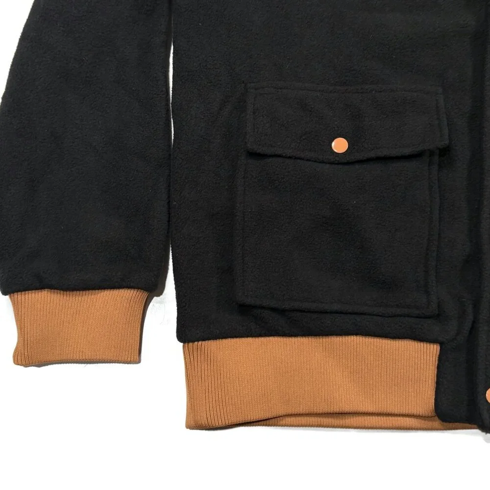 True Religion Black Fleece Bomber Jacket Mens Medium Embossed Logo Snap NWT‎